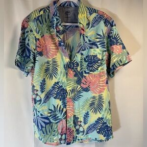 Izod Men’s Short Sleeve Button Up Tropical Shirt L
